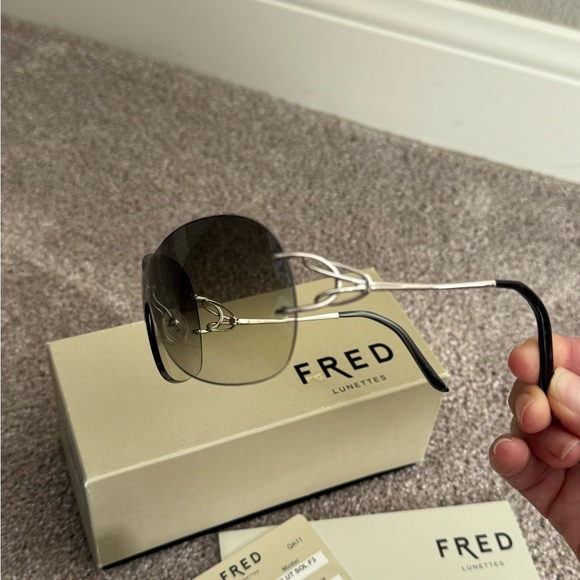 French handmade Fred sunglasses women’s silver arm gradient shield lenses NEW - Picture 3 of 12